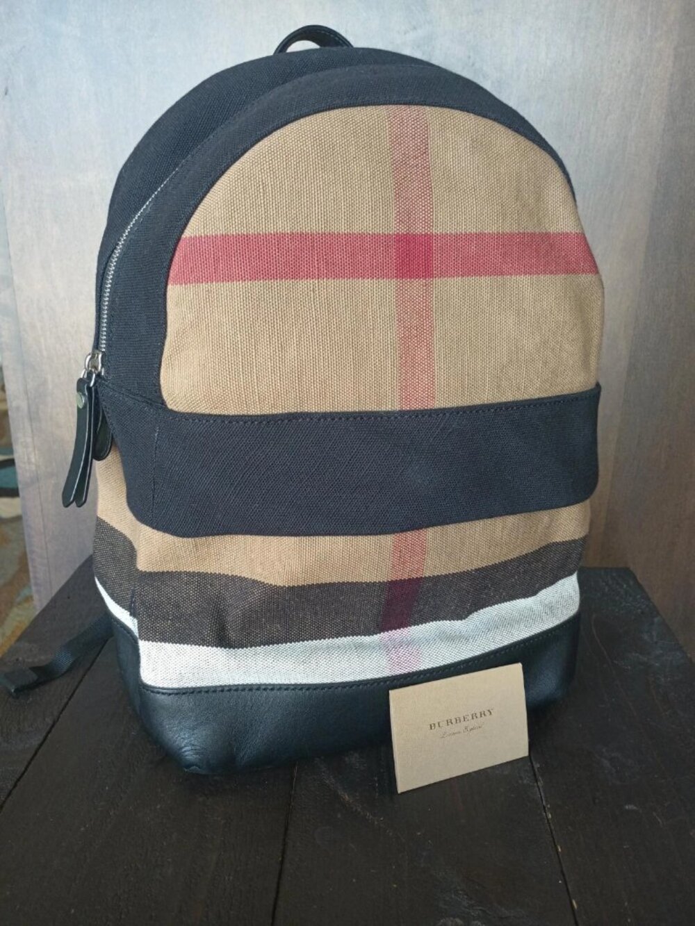 Burberry Jute Calfskin Mega Check Plaid Backpack - Picture 1 of 7